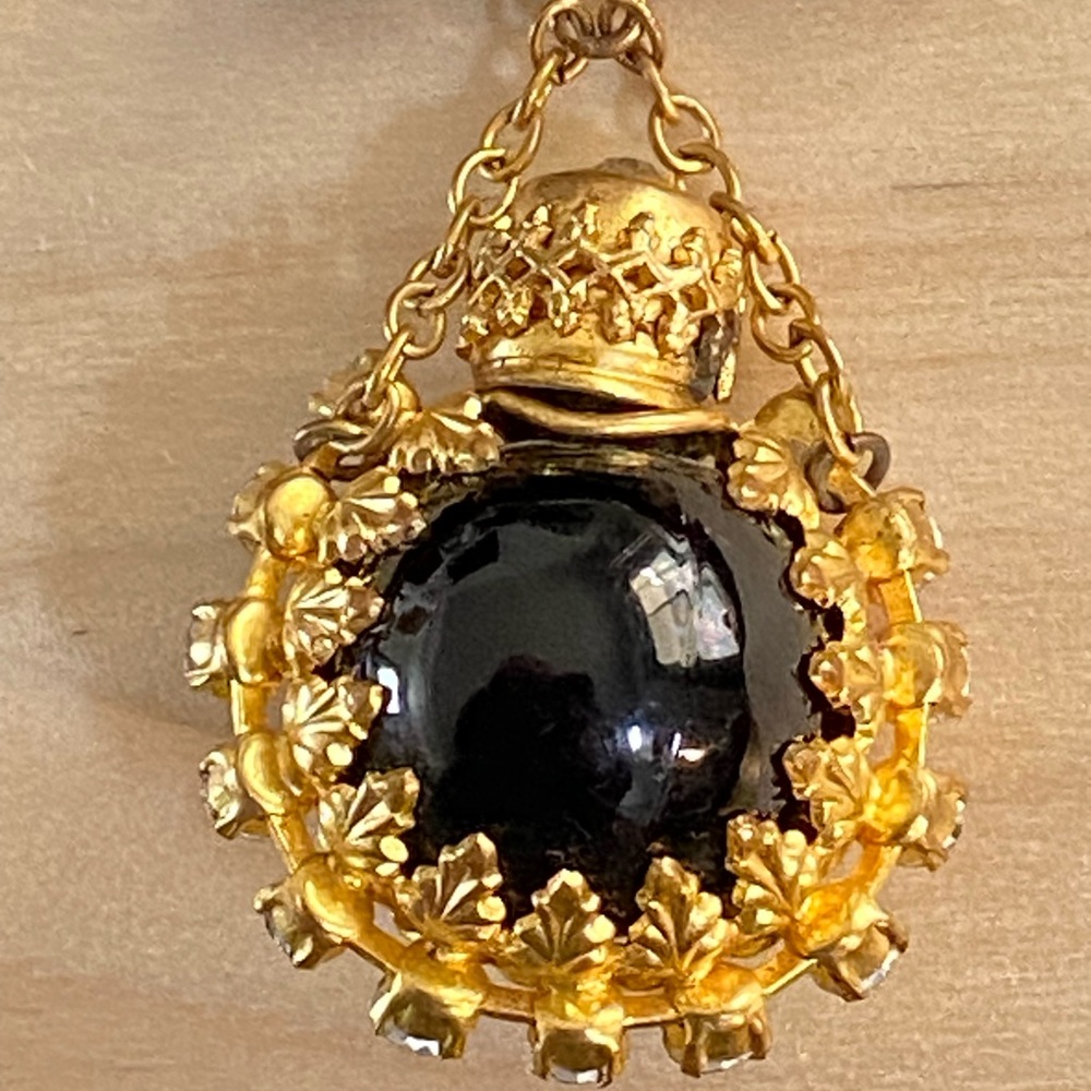 Vintage Midnight Blue Glass Perfume Bottle Brooch🖤